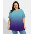 thumbnail image 2 of CASSIE LIZ Plus Size Womens Tops 4X Summer Round Neck Shirts Gradient Blue Purple Fashion Short Sleeve Tee Loose Fit Tunics Spring Oversized Blouses Casual Pullovers 4XL 24W 26W, 2 of 5