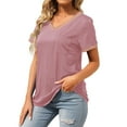 thumbnail image 7 of Kovlvoll Womens Tops V Neck Loose Short Sleeve T-Shirts Summer Casual Solid Color Basic Tees Top with Pockets, 7 of 7