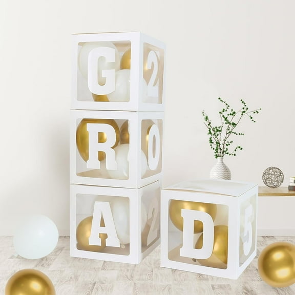 Graduation Decorations, Balloon Boxes Kit White Gold Balloons with LED Lights for High School College Graduation Party Favors(2026)