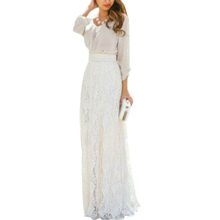 Cachet Lace Skirt Women Retro Pleated Lace Maxi Skirt Summer Ladies Punk Rave Gothic Beach Maxi Skirt Long Crochet Lace Party Holiday Dress Red M ()
