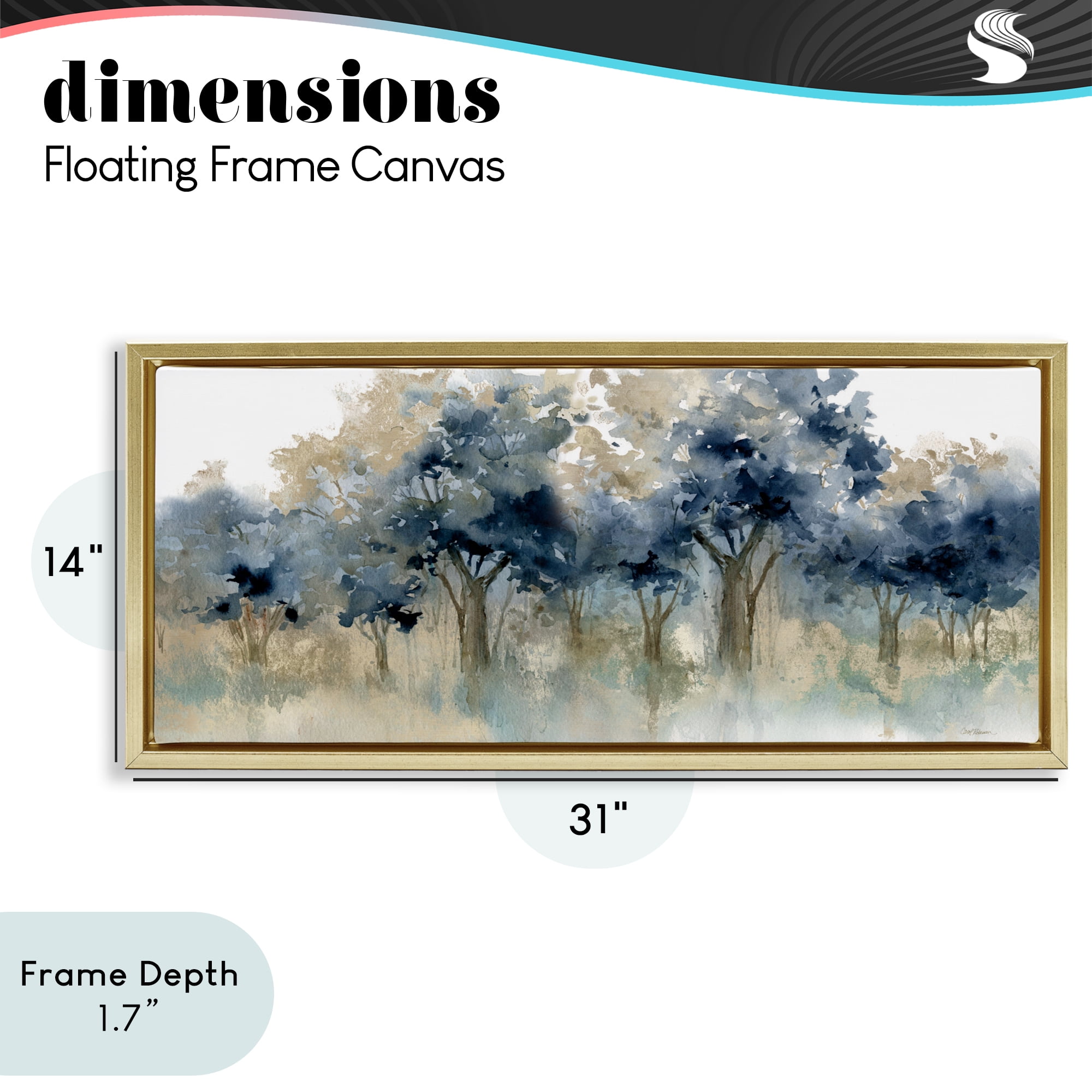 Stupell Industries Indigo Woodland Watercolor Study Gold Framed Floater Canvas Wall Art, design by Carol Robinson