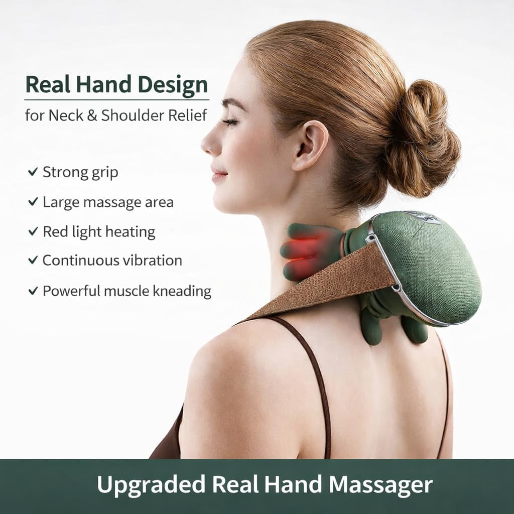 Heated Neck and Shoulder Massager with Finger-Like Kneading Nodes,Cordless Neck Massager Pillow, Deep Tissue Massage for Shoulder & Back Muscle Tension