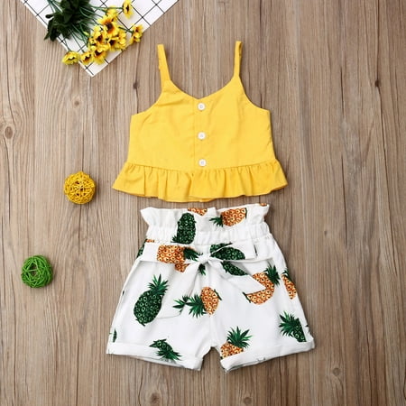 

Toddler Kid Baby Girl Ruffle Sling Tops Shorts Pants 2PCS Outfits Clothes Summer Yellow 2-3 Years
