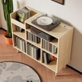 thumbnail image 2 of Cozy Castle Record Player Stand with Open Vinyl Storage, Record Player Table Holds up to 500 Albums, Vinyl Record Player Shelf with Power Outlet for Living Room, Oak, 2 of 8