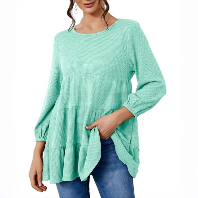 Timegard Womens Tops Oversized Round Neck Tunic Tops Fall Casual Loose Long Sleeve Blouse Mid Long