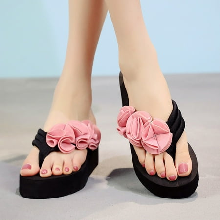 

uikmnh Slippers for Women Summer Women s Flower Clip Toe Flip Flops Non-Slip Wedges Beach Slippers Pink 8.5
