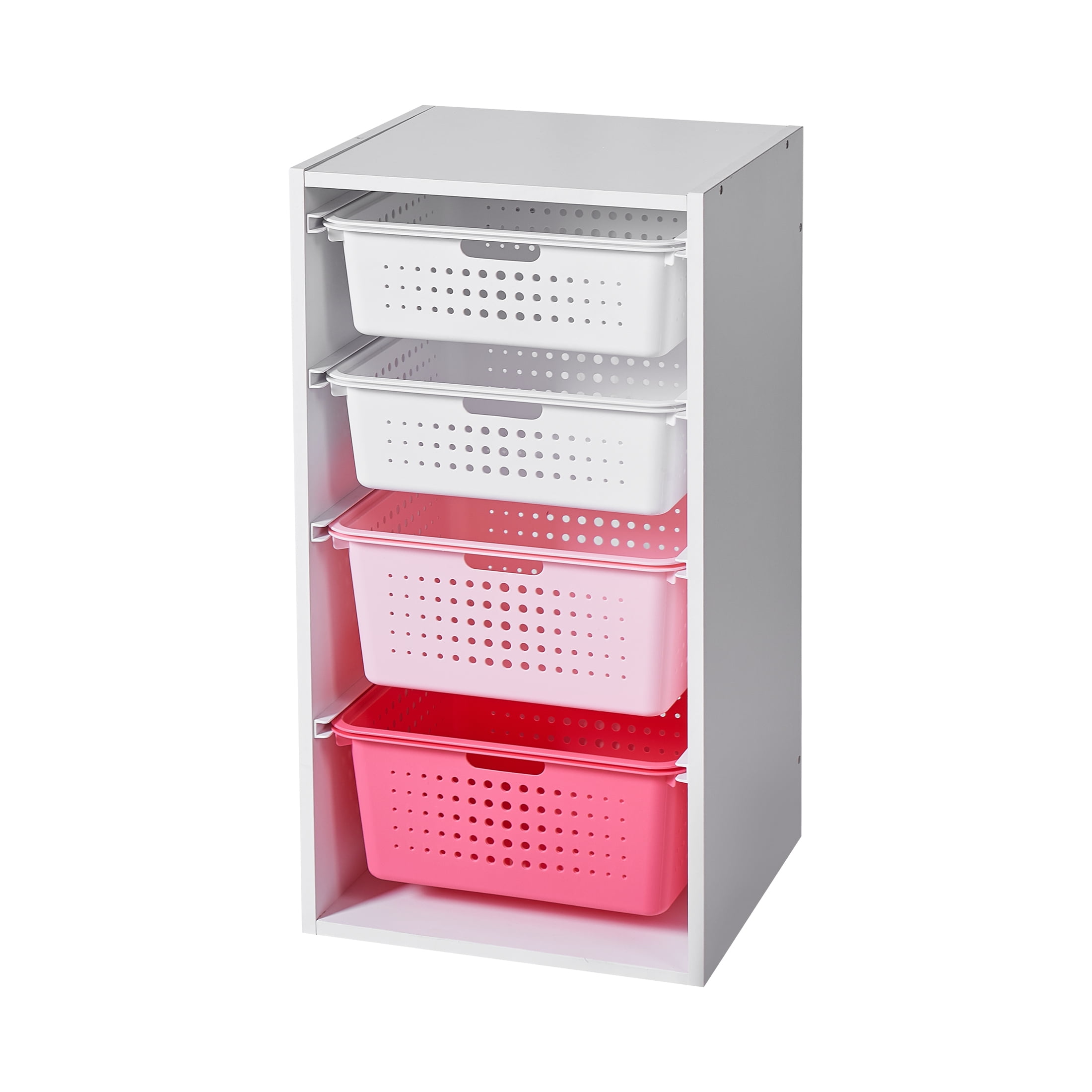 Your Zone Kids Sliding Bin Organizer with 4 Storage Bins, Pink  (图4)