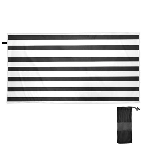 Minimalist Black and White Stripe Quick Dry Sand Resistant Beach Towel 30x60in Lightweight for Pool, Gym, Travel
