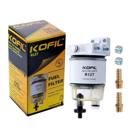 5pcs R12T Fuel Filter Marine Water Separator Complete Kit Replaces Racor S3240 120AT R12T NPT ZG1/4-19 Fit 1/4 Inch NPT Outboard Motors for Gasoline and Diesel Marine Engine with Four Fittings