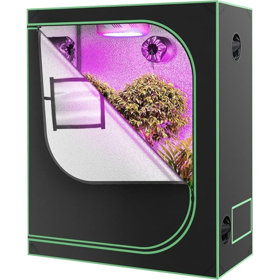 YZSP 48"x24"x60" Mylar Hydroponic Grow Tent with Observation Window and Floor Tray, 4×2 Grow Tent, High Reflective Growing Tent Room for Indoor Plant Fruit Flower Veg