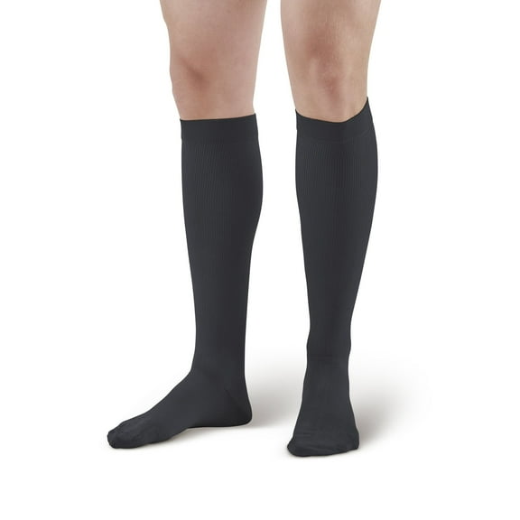 Ames Walker AW Style 126 Men's Microfiber Dress 30-40 mmHg Extra Firm Compression Knee High Socks Black Large