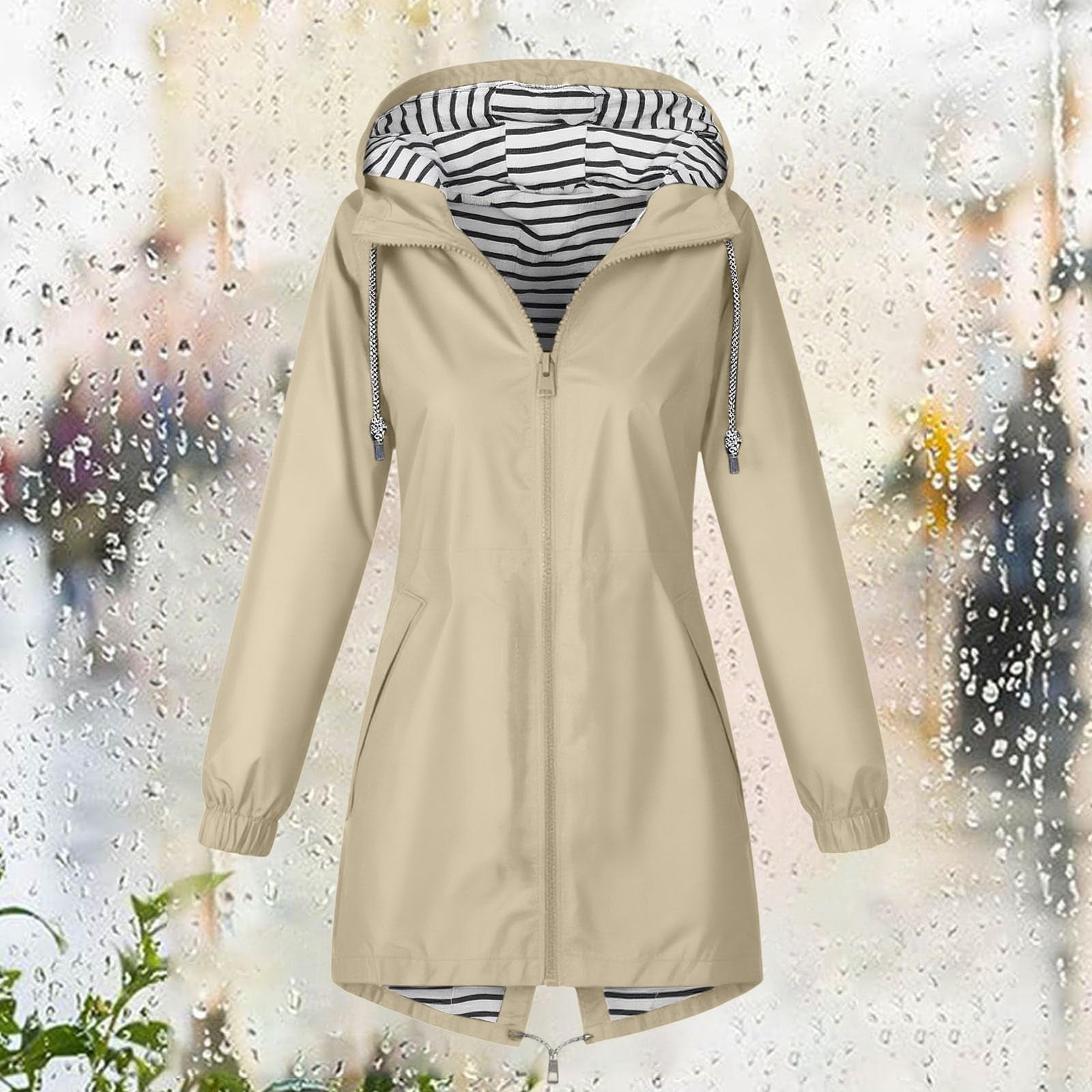 Rain Jackets for Women Waterproof Hooded Long Trench Coats Lined Windbreaker Travel Outdoor Jacket with Pockets
