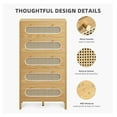 thumbnail image 5 of Rattan 5 Drawer Dresser, 47" Tall Boho Chest of Drawers with Golden Handles, Wood Dresser for Bedroom, Entryway, Holds 300lbs, Oak Finish 15.7"D x 28.7"W x 47.2"H (5 Drawers), 5 of 7