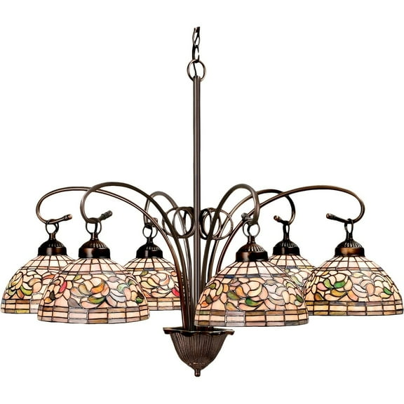 31 Inch Wide tiffany turning leaf 6 lt Chandelier