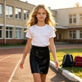 thumbnail image 2 of SGMVNU Girl's Sequins Skirts Sparkly Shiny Straight Fit Short Skirt with Elastic Waistband Performance Party Outfit, Black, One Size, 2 of 6