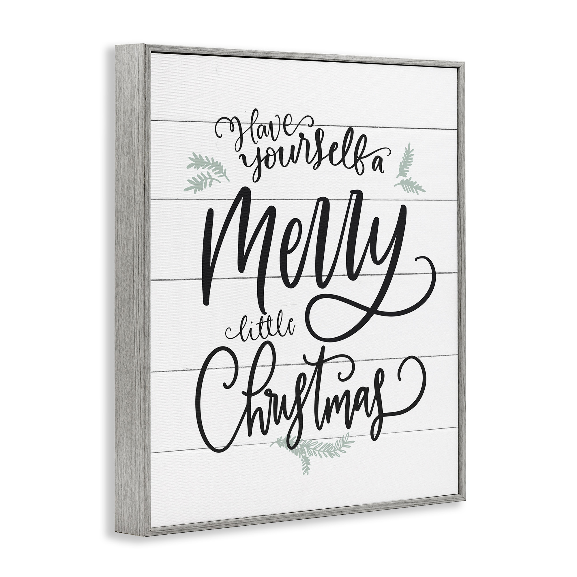 Stupell Industries Merry Little Christmas Planked Phrase Holiday Painting Gray Framed Art Print Wall Art, 24 x 30