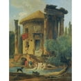 thumbnail image 3 of Hubert Robert 20x24 Black Modern Framed Museum Art Print Titled - Washerwomen at the Edge of a River, Beneath a Ruined Circular Temple, 3 of 5