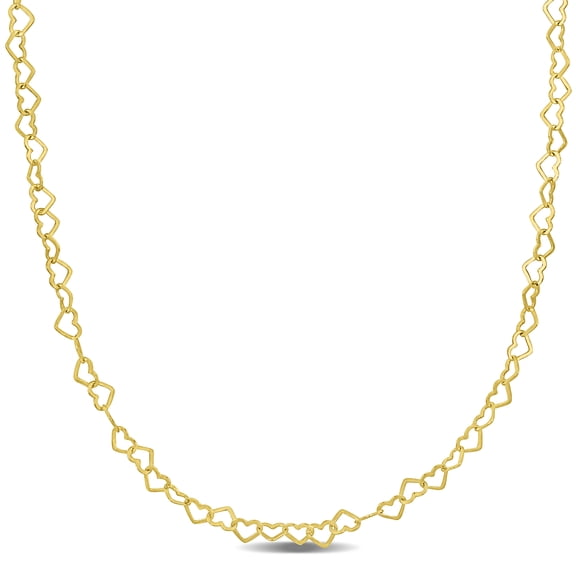 Everly Women's 3mm Yellow Gold Flash Plated Sterling Silver Heart Link Necklace