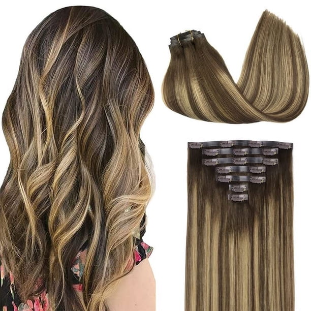Extensiones de cabello con clip, cabello humano real, extensiones de cabello humano Remy con clip para mujeres, cabell