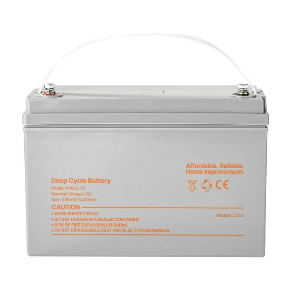 KFFKFF 12V 75Ah Deep Cycle Battery, Sealed AGM Technology, Rechargeable Lead Acid Battery, Backup Power for Scooters, Electric Wheelchairs, Solar Systems, and Off-Grid Home Energy Storage