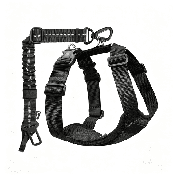 GASTROPOD Dog Seat Belt Harness for Car, Dog Car Harness Seatbelt with Double Clips, Adjustable Breathable Pet Vest & Dogs Safety Tether with Elastic Bungee for Small Medium Large Pet, M, Black