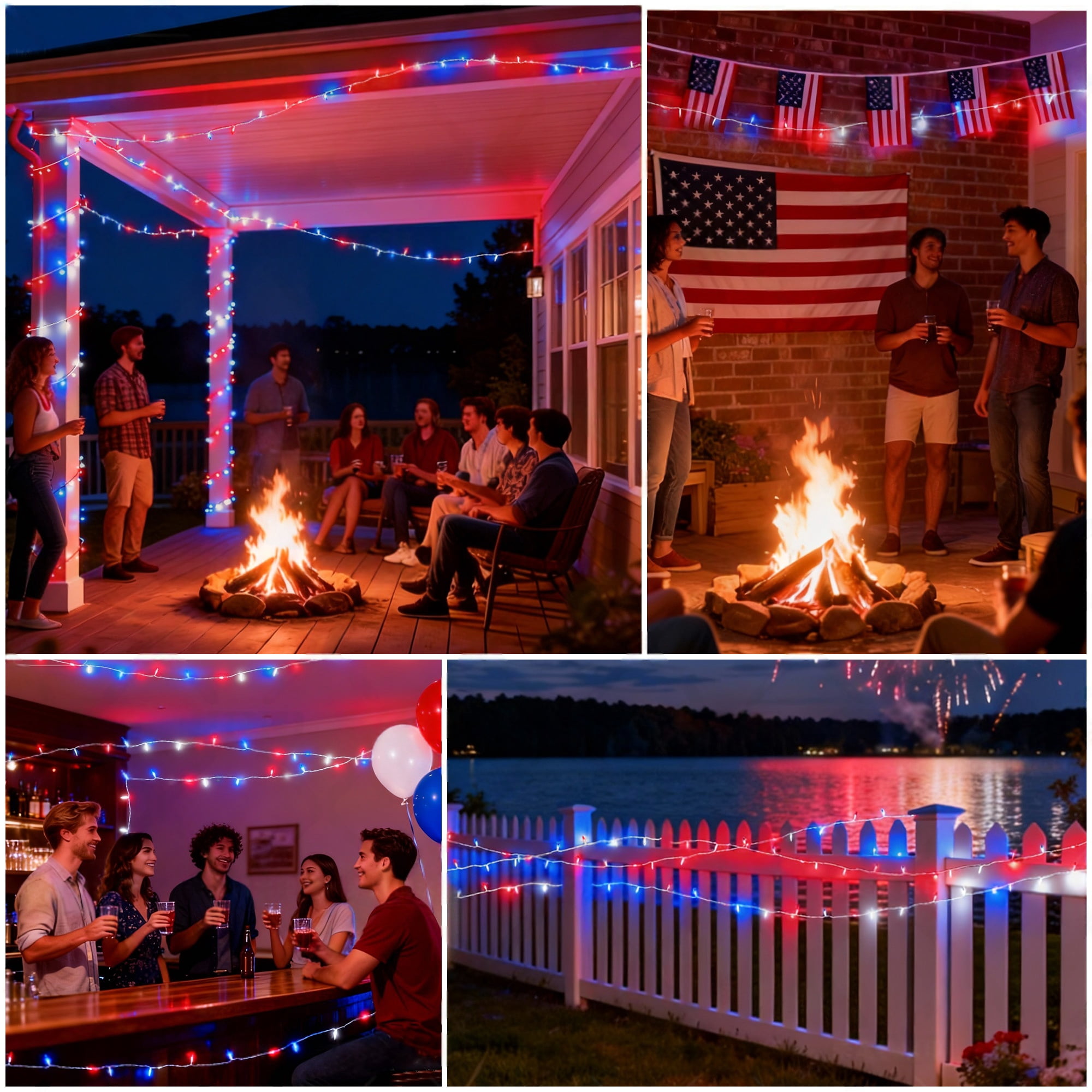 Beatineon 100LED Red White Blue String Lights IP68 Waterproof for 4th of July Outdoor Decor,25ft Patriotic Min Light, Plug in
