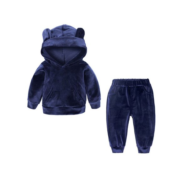 Babies Toddlers Boys Velvet Nightwear Casual Valour Outfit Set With Hoodie & Pant