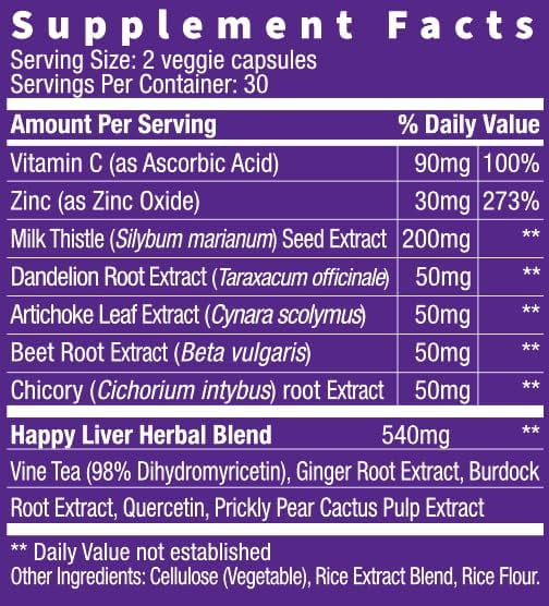 Purple Tree Happy Liver Daily | Liver Support + Milk Thistle & Glutathione | 60 Veggie Pills
