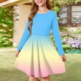 thumbnail image 2 of Abcomgle Long Sleeve Dress for Girls 10-12 Casual A-Line Fall Girls T-Shirt Dresses Gradient Crew Neck Girls Skater Dress Summer Swing Dresses for 4-14t Kids 9-10 Years,Light Blue, 2 of 5