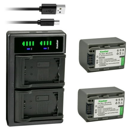 Kastar 2-Pack Battery NP-FP70/FP71 and LTD2 USB Charger Compatible with Sony DCR-HC35 DCR-HC36 DCR-HC39 DCR-HC40 DCR-HC41 DCR-HC42 DCR-HC43 DCR-HC44 DCR-HC46 DCR-HC65 DCR-HC85 DCR-HC94 DCR-HC96 Camera