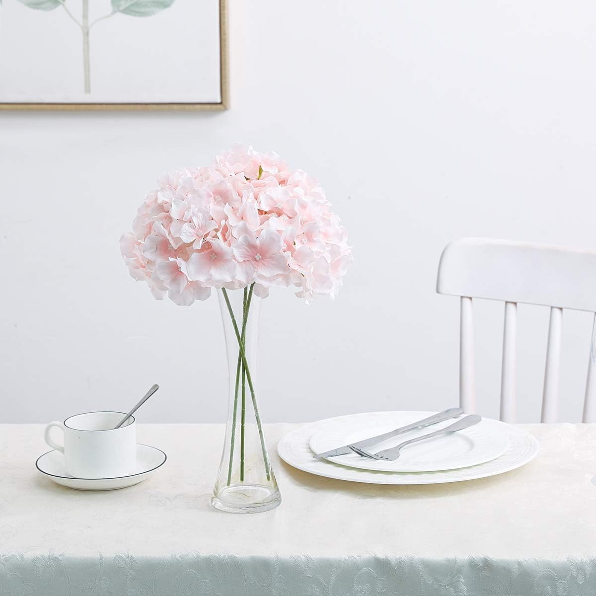 Fake Pink Hydrangea Artificial Flowers - Faux Silk Hydrangeas Flowers Heads with Stems Real Touch for Home Wedding Party Table Decor(Pink,Pack of )
