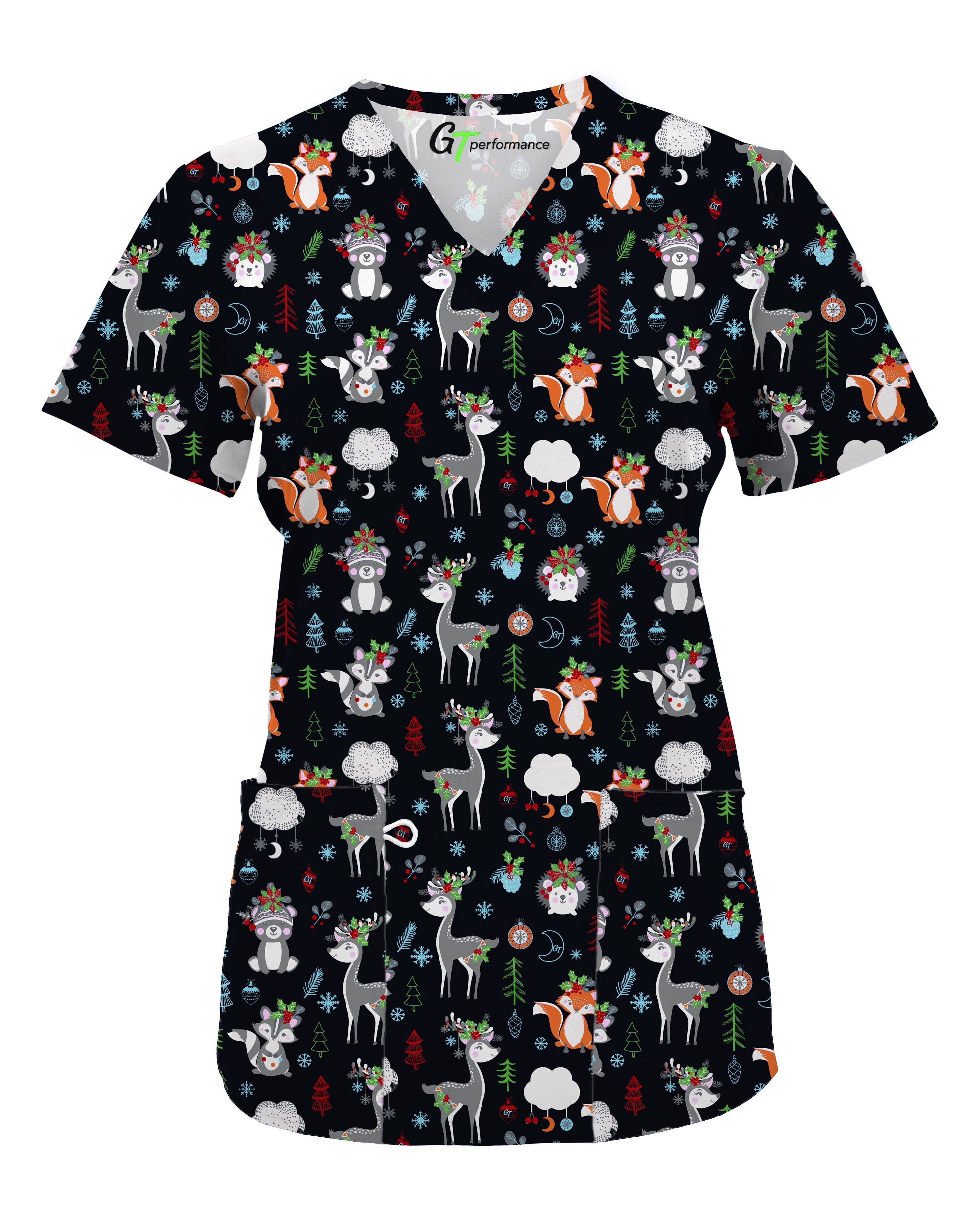 Womens Medical Nursing Holiday Print Scrub Top GT PerformanceMULTIPLE
