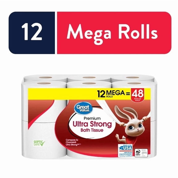 Ultra Strong 2-Ply Toilet Paper, 12 Mega Rolls