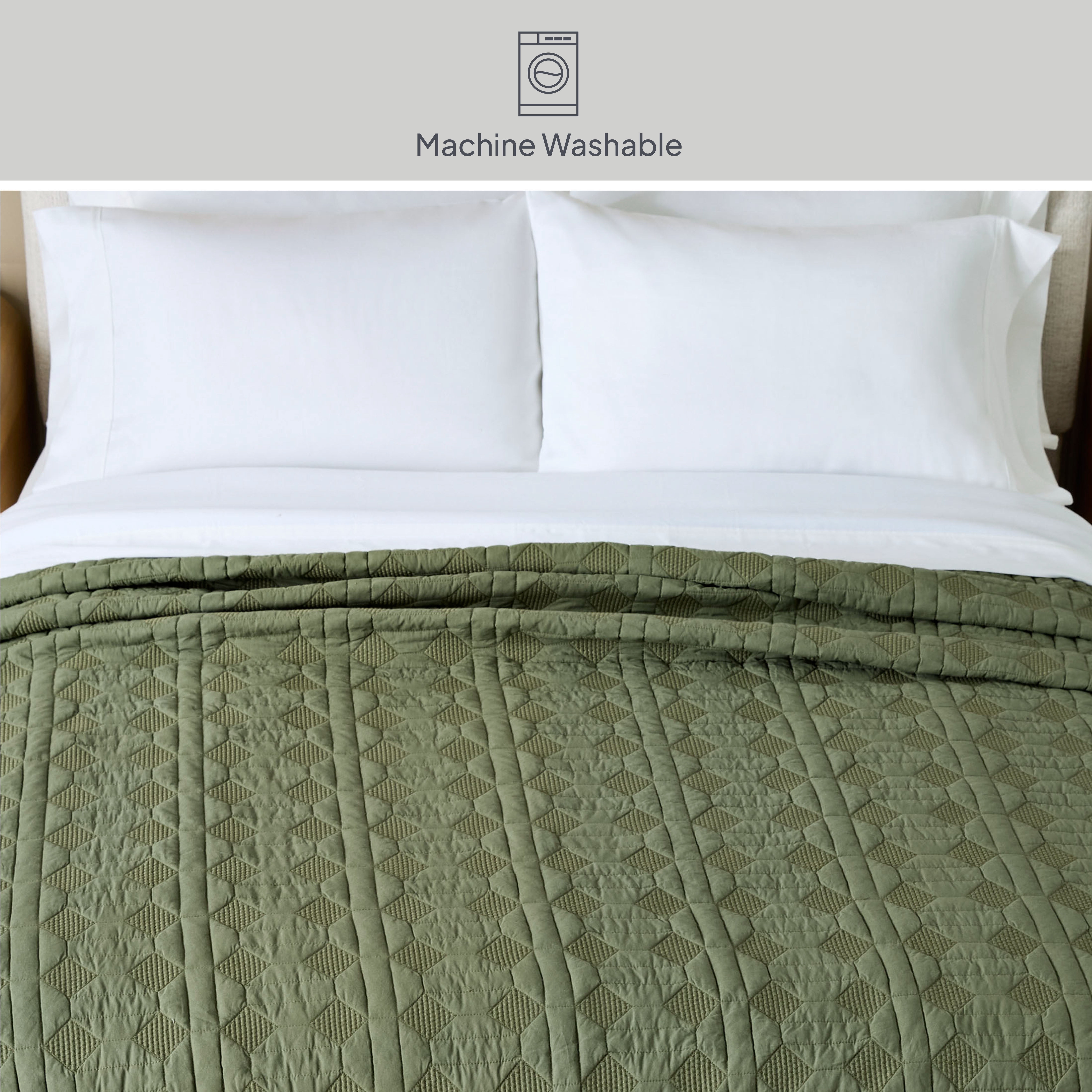 Better Homes & Gardens Crafted Geo Cotton Quilt, Dark Green, King Bedding