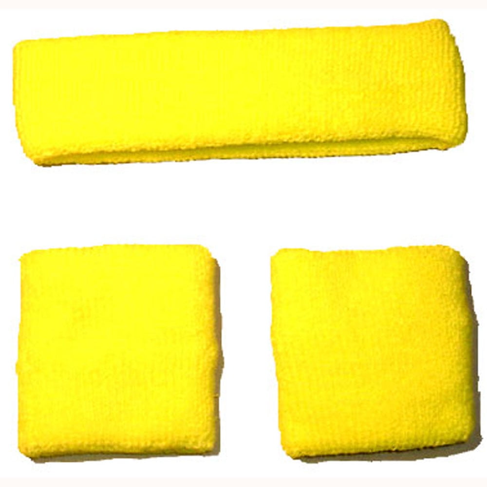 Solid Sweatbands Set (One Size, Neon Yellow)