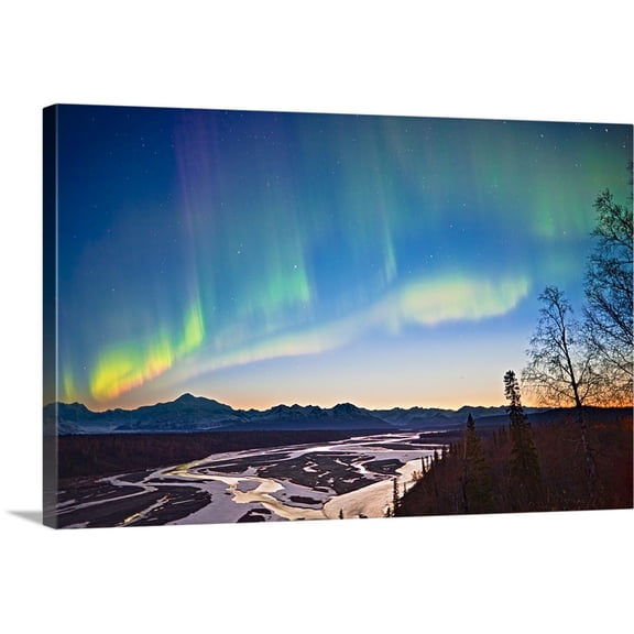 Great BIG Canvas | "Northern Lights in the sky above Mount McKinley at twilight, Alaska" Canvas Wall Art - 36x24