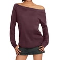 thumbnail image 1 of Blusa de manga larga con hombros descubiertos para mujer - Camiseta informal de verano de color liso, 1 of 6