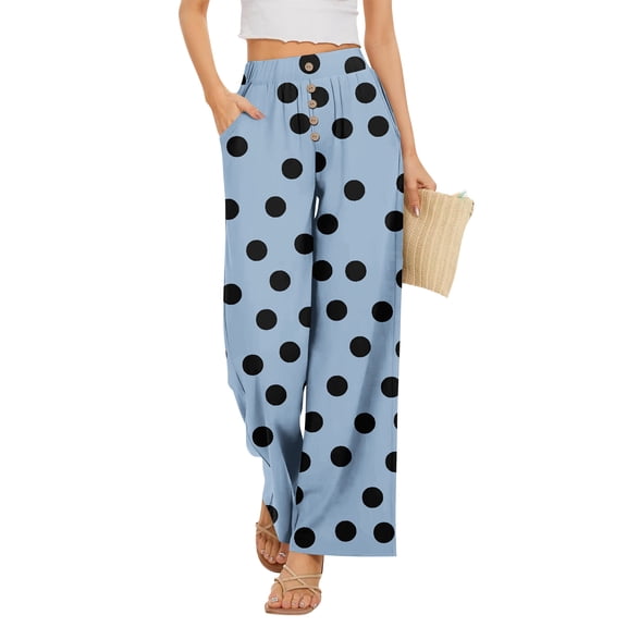 Petite Wide Leg Pants for Women Summer Palazzo Lounge Pants High Waist Boho Flowy Beach Vacation Trousers,S