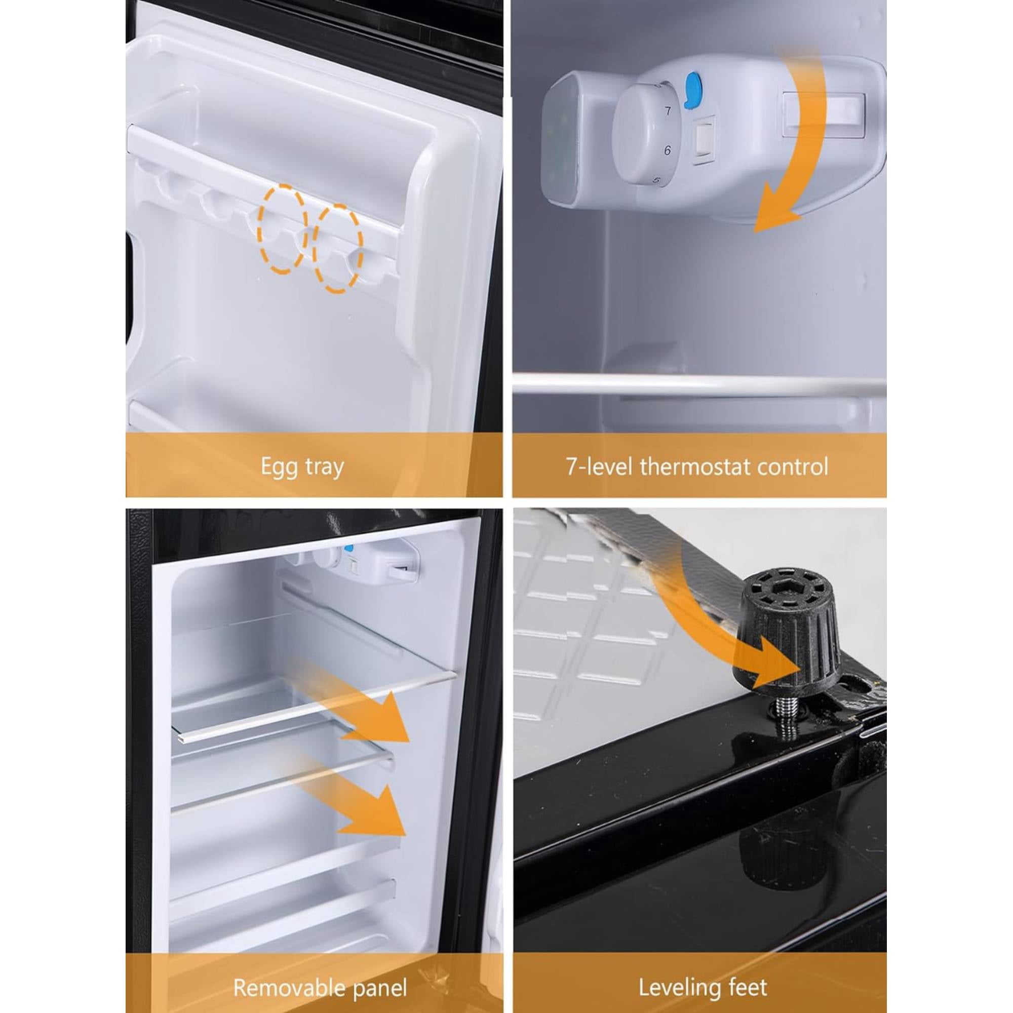 3.5 Cu.Ft Mini Fridge Freezer, 2 Door Compact Refrigerator, 7 Level Adjustable Adjustable Shelf, Thermostat Freezer&nbsp;Fridge for Living Room, Kitchen and Apartment, Black