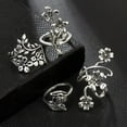 thumbnail image 6 of K-KED 4Pcs Vintage Bohemian Crystal Hollow Flower Retro Silver Boho Finger Midi Ring, 6 of 9