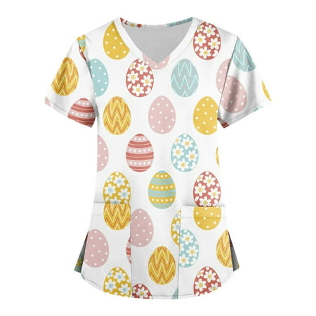 

XHJUN Scrub Tops Women Print Plus Size Business Short Sleeve Tshirts Teen Girls Easter with Designs Pocket Orange XXXXXL