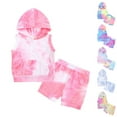 thumbnail image 4 of Tkrady Baby Girl Outfits Spring Summer New Soft Breathable Sleeveless Vest Tie Dye Print Tops Hooded Shorts 2 Piece Set, Sizes 0-3 Years, 4 of 6