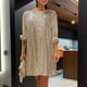thumbnail image 3 of Vestido de fiesta con lentejuelas, cordones y encaje, manga larga, largo por encima de la rodilla, elegante, poliéster, ropa formal., 3 of 6