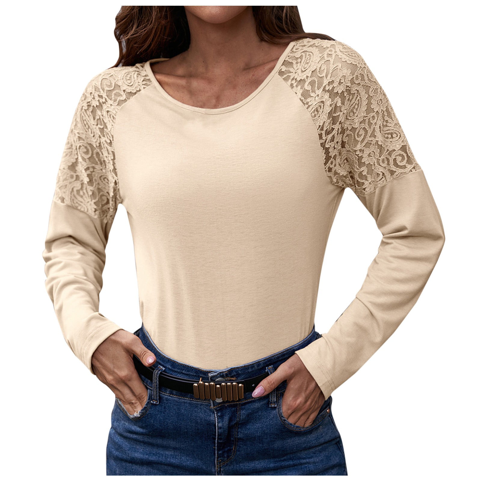 NKOOGH Misses Tops And Blouses for Fall Light Long Sleeve Women'S Casual  Loose Top Shirt Round Neck Solid Tops Shirt Soft Long Sleeve Base Layer Top