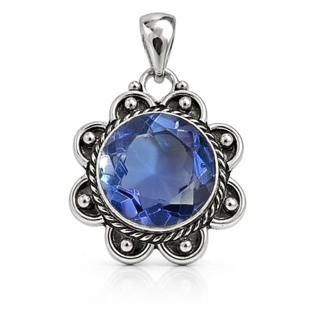 SATYAVIE JEWELLERY 925 Sterling Silver Tazanite Pendant for Women | Handmade Round Cut Gemstone Pendant | December Birthstone | Birthday, Anniversary, Christmas Jewelry Gift