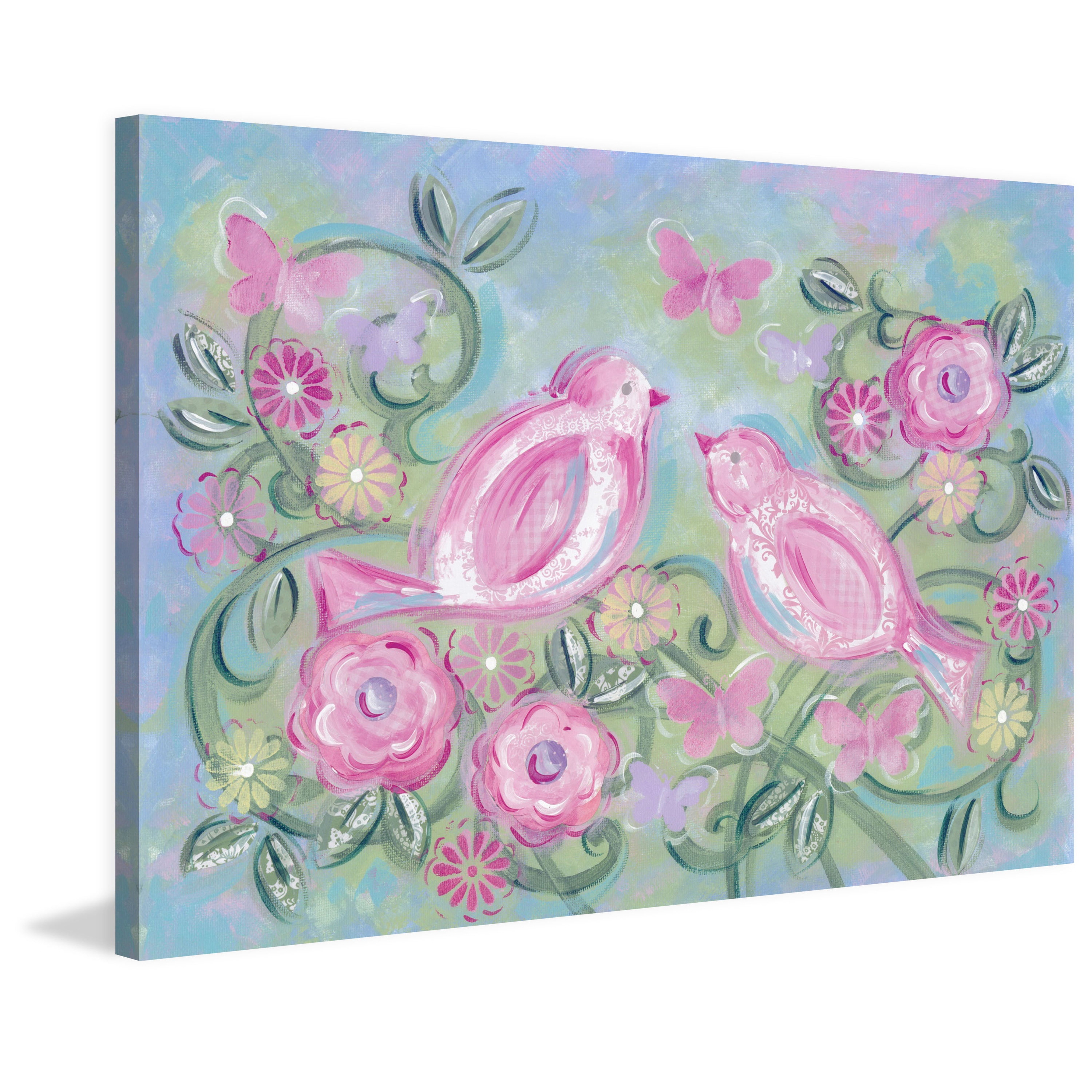 Marmont Hill "Birds in Garden" by Reesa Qualia Painting Print on Wrapped Canvas
