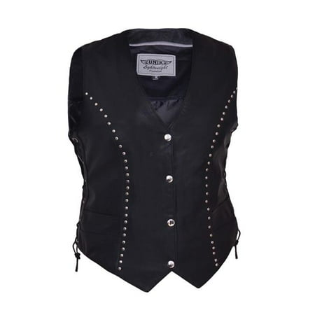 

Ladies Premium Studded Leather Motorcycle Vest Black - Large