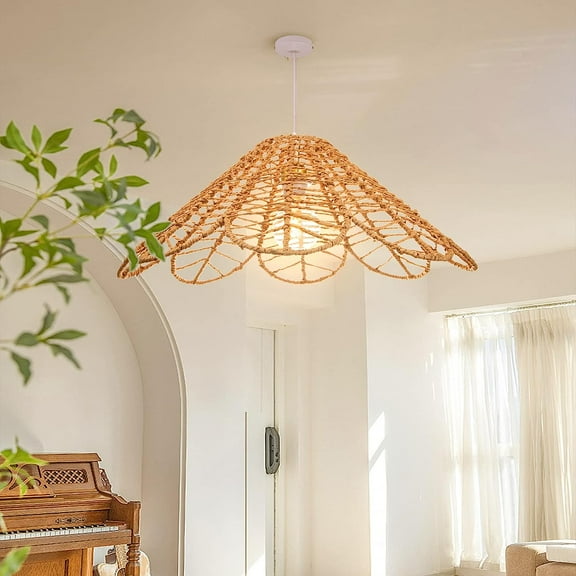 Arturesthome Flower Shaped Rattan Pendant Light Fixtures Natural Handmade Petal Hanging Lamp Weaving Crafts Lampshade