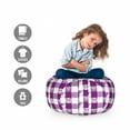 thumbnail image 2 of Plaid Storage Toy Bag Chair, Hearts Ying Yang Pattern Sign of Peace Pax Cultura Theme, Stuffed Animal Organizer Washable Bag, Small Size, Magenta Lavender White, by Ambesonne, 2 of 3