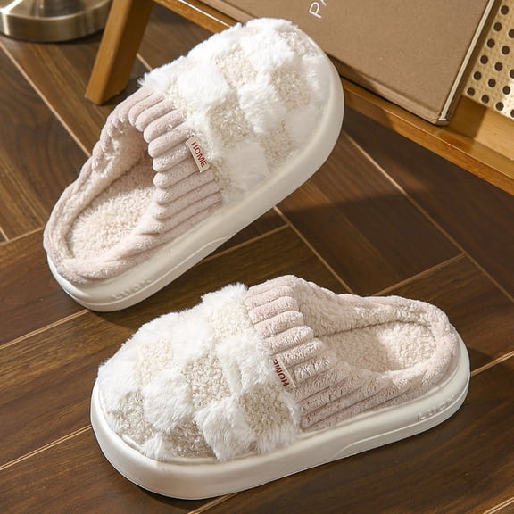Dsseng Pantoufle en Coton pour Femmes Antidérapante avec Cachemire Chaud Pantoufle de Mois Intérieur Maison Hommes Mignonne Duveteuse Coton Vadrouille